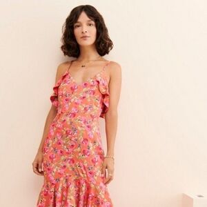 Anthropologie Keepsake The Label For Me Floral Dress Midi Pink Coral Sz M Boho